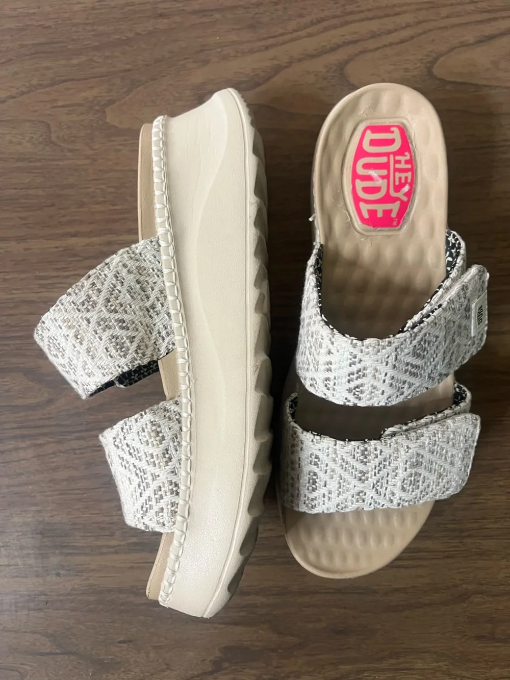 Hey Dude Women's Cream Woven Double-Strap Slide Sandals